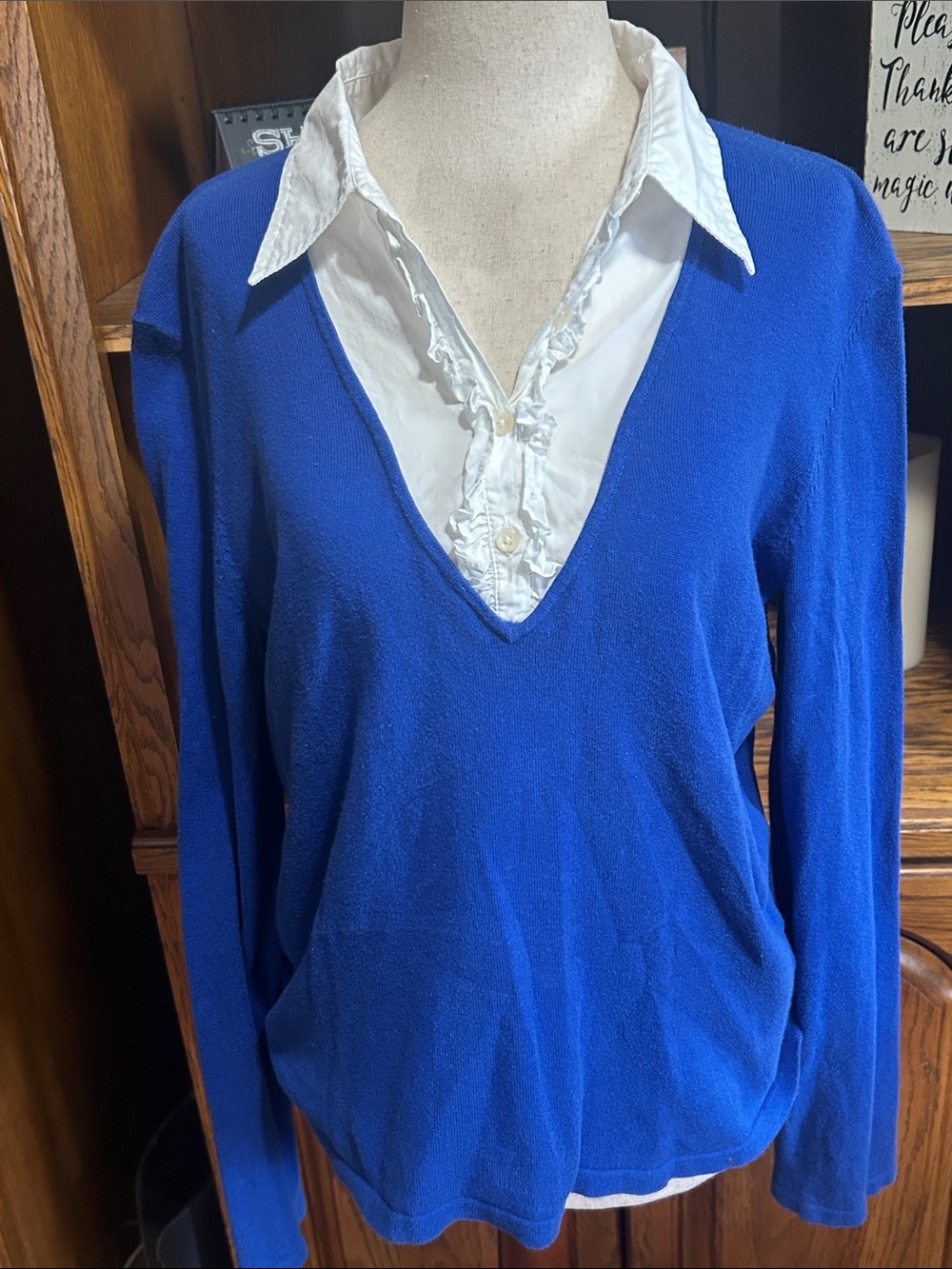Chaps Women's V-Neck Sweater in Royal Blue Large